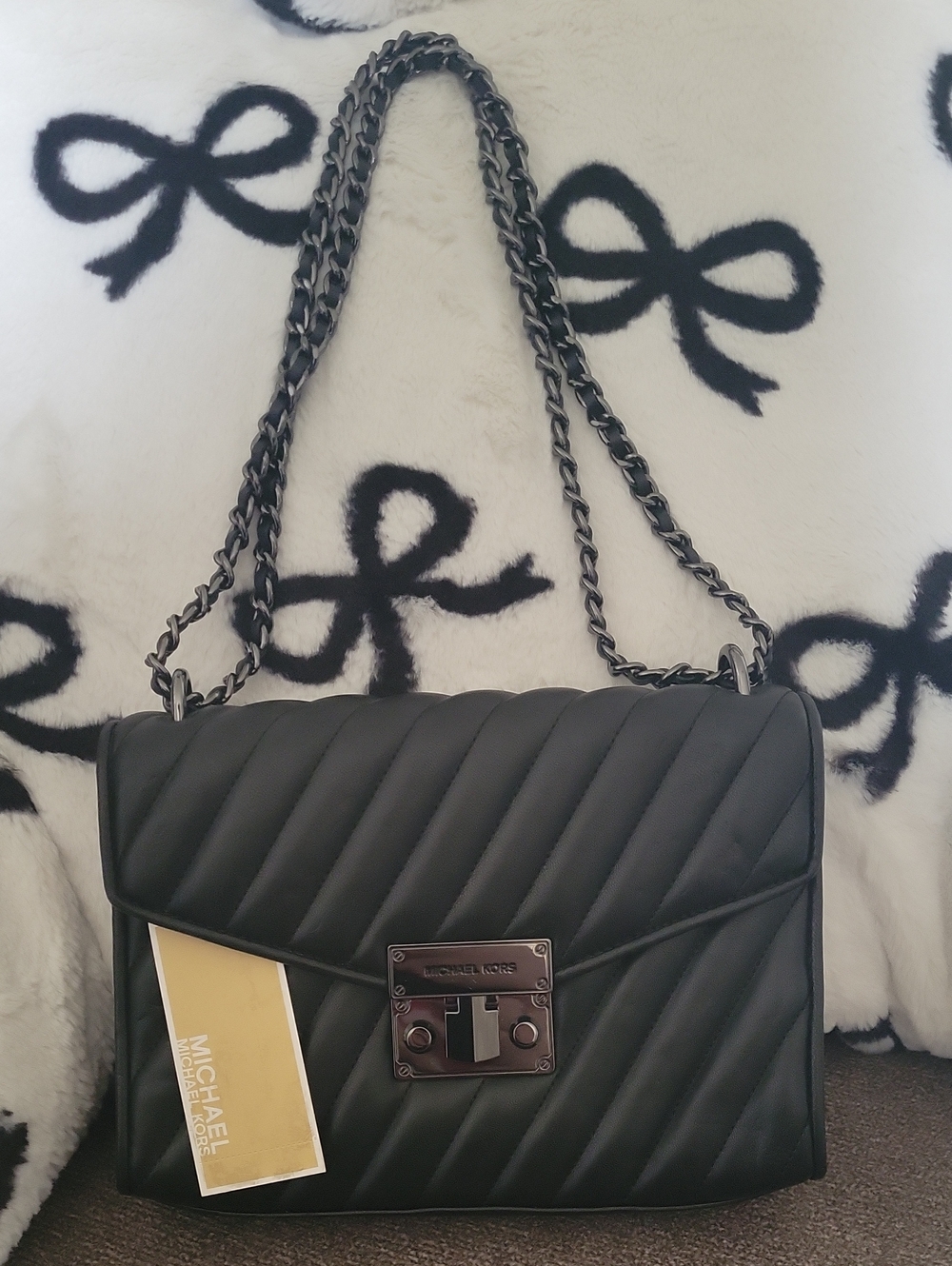 Authentic Michael Kors Black Quilted Chain Strap Shoulder Bag